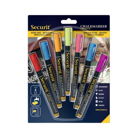 SECURIT: ROTULADORES DE TIZA COLORES PUNTA FINA 1-2mm. PACK 7 Ref.SMA100-V7-AS