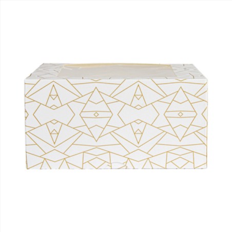 CAJAS PASTELERIA CON VENTANA `THEPACK` DECO BLANCO DORADO 50Uds. - 5 Medidas disponibles.