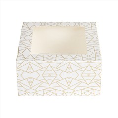 CAJAS PASTELERIA CON VENTANA `THEPACK` DECO BLANCO DORADO 50Uds. - 5 Medidas disponibles.