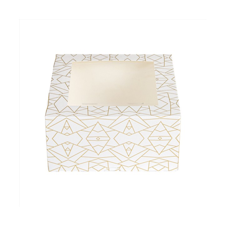 CAJAS PASTELERIA CON VENTANA `THEPACK` DECO BLANCO DORADO 50Uds. - 5 Medidas disponibles.