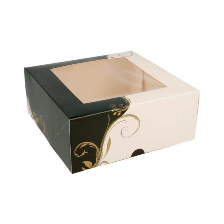 CAJAS PASTELERIA CON VENTANA `THEPACK` DECORADO CLASSIC NEGRO - BLANCO 50Uds. - 3 Medidas disponibles.
