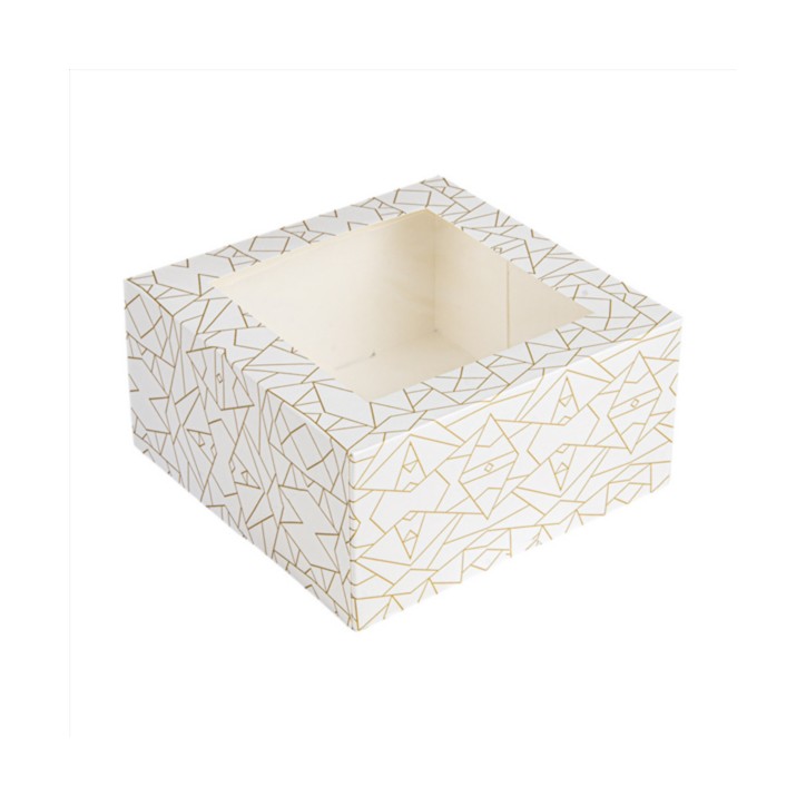 CAJAS PASTELERIA CON VENTANA `THEPACK` DECO BLANCO DORADO 50Uds. - 5 Medidas disponibles.