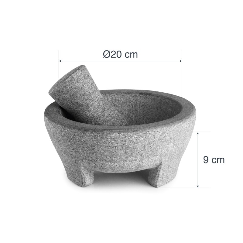 MORTERO: DE GRANITO CON MANO MALCAJOTE Ø20Xh9cm. Ref.60515