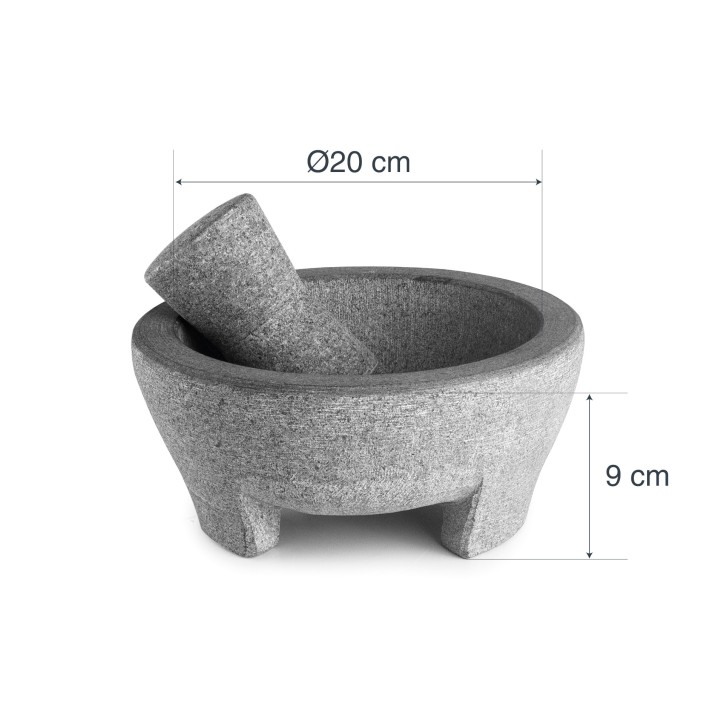 MORTERO: DE GRANITO CON MANO MALCAJOTE Ø20Xh9cm. Ref.60515