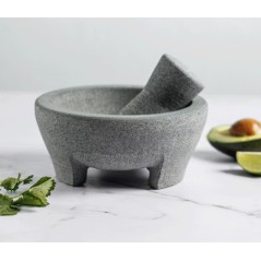 MORTERO: DE GRANITO CON MANO MALCAJOTE Ø20Xh9cm. Ref.60515