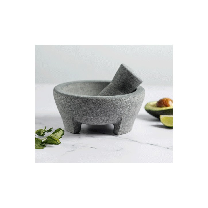 MORTERO: DE GRANITO CON MANO MALCAJOTE Ø20Xh9cm. Ref.60515