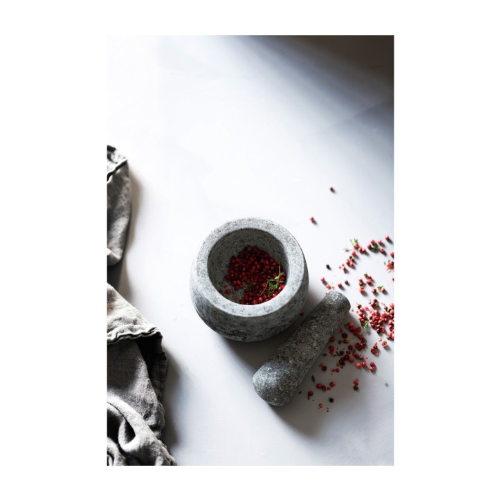 MORTERO: DE GRANITO CON MANO Ø12Xh8cm. Ref.60517