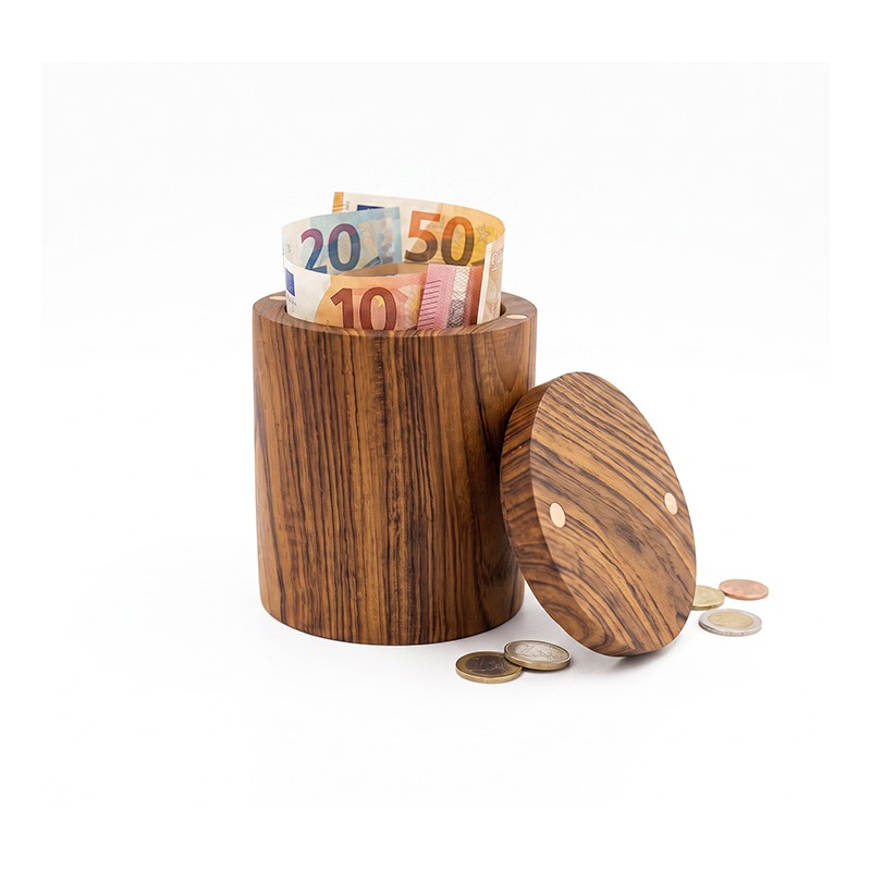 PORTA CUENTAS: RAIZ DE TEKA - CILINDRICO Ø8Xh11cm. CON IMANES - ARTESANA - HECHA A MANO - Ref.TK201-L