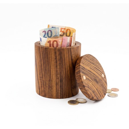 PORTA CUENTAS: RAIZ DE TEKA - CILINDRICO Ø8Xh11cm. CON IMANES - ARTESANA - HECHA A MANO - Ref.TK201-L