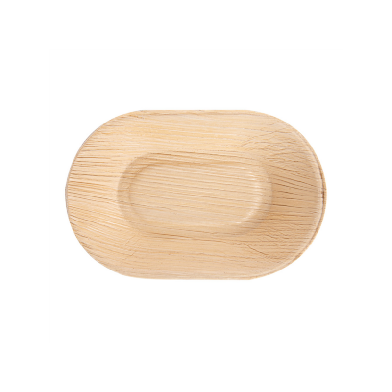VAJILLA CATERING SERIE NATURA: MINI PLATO OVAL `ARECA` 11X7Xh2 5cm. (25 Uds.) 100% Ecologico Ref.232.43