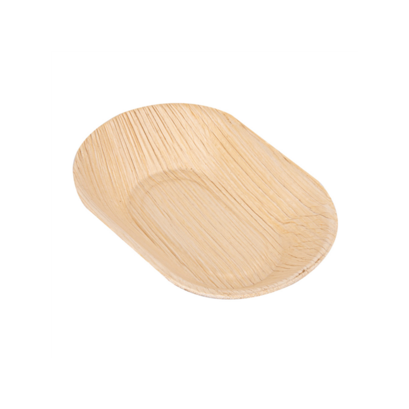 VAJILLA CATERING SERIE NATURA: MINI PLATO OVAL `ARECA` 11X7Xh2 5cm. (25 Uds.) 100% Ecologico Ref.232.43