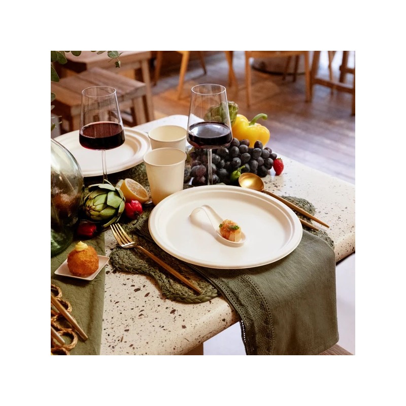 VAJILLA CATERING SERIE PULPA: CUCHARA DEGUSTACION ARCO BLANCA 12X4 2Xh3cm.cm. (50Uds.) 100% Cana de Azucar Ref.5692