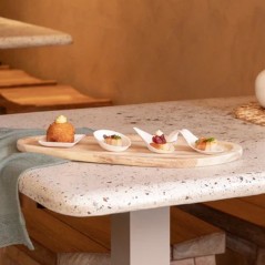 VAJILLA CATERING SERIE PULPA: CUCHARA DEGUSTACION ARCO BLANCA 12X4 2Xh3cm.cm. (50Uds.) 100% Cana de Azucar Ref.5692