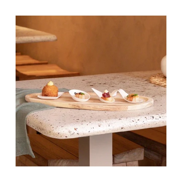 VAJILLA CATERING SERIE PULPA: CUCHARA DEGUSTACION ARCO BLANCA 12X4 2Xh3cm.cm. (50Uds.) 100% Cana de Azucar Ref.5692