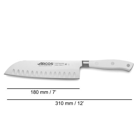 ARCOS SERIE RIVIERA BLANCO: CUCHILLO COCINERO SANTOKU ALVEOLADO 180mm. FORJADO Ref.233524