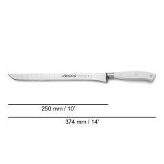 ARCOS SERIE RIVIERA BLANCO: CUCHILLO JAMONERO ALVEOLADO 250mm. FORJADO Ref.231024