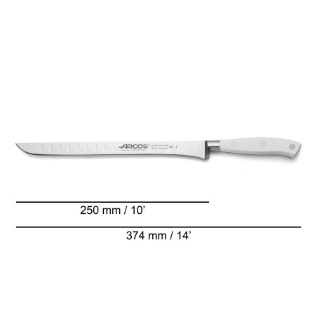 ARCOS SERIE RIVIERA BLANCO: CUCHILLO JAMONERO ALVEOLADO 250mm. FORJADO Ref.231024