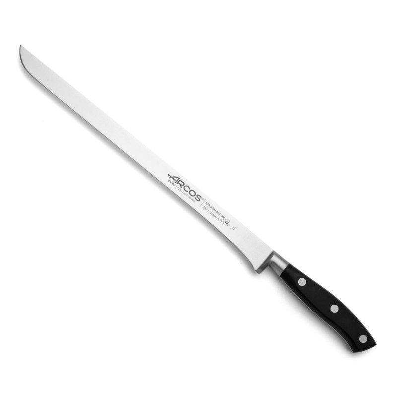 ARCOS SERIE RIVIERA NEGRO: CUCHILLO JAMONERO 300mm. FORJADO Ref.231100