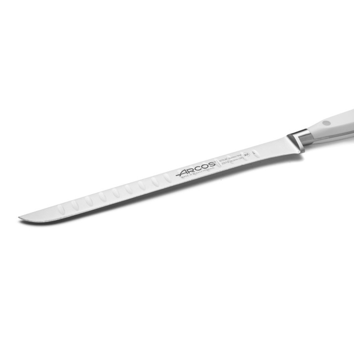 ARCOS SERIE RIVIERA BLANCO: CUCHILLO JAMONERO ALVEOLADO 250mm. FORJADO Ref.231024