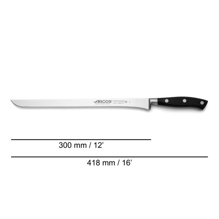 ARCOS SERIE RIVIERA NEGRO: CUCHILLO JAMONERO 300mm. FORJADO Ref.231100